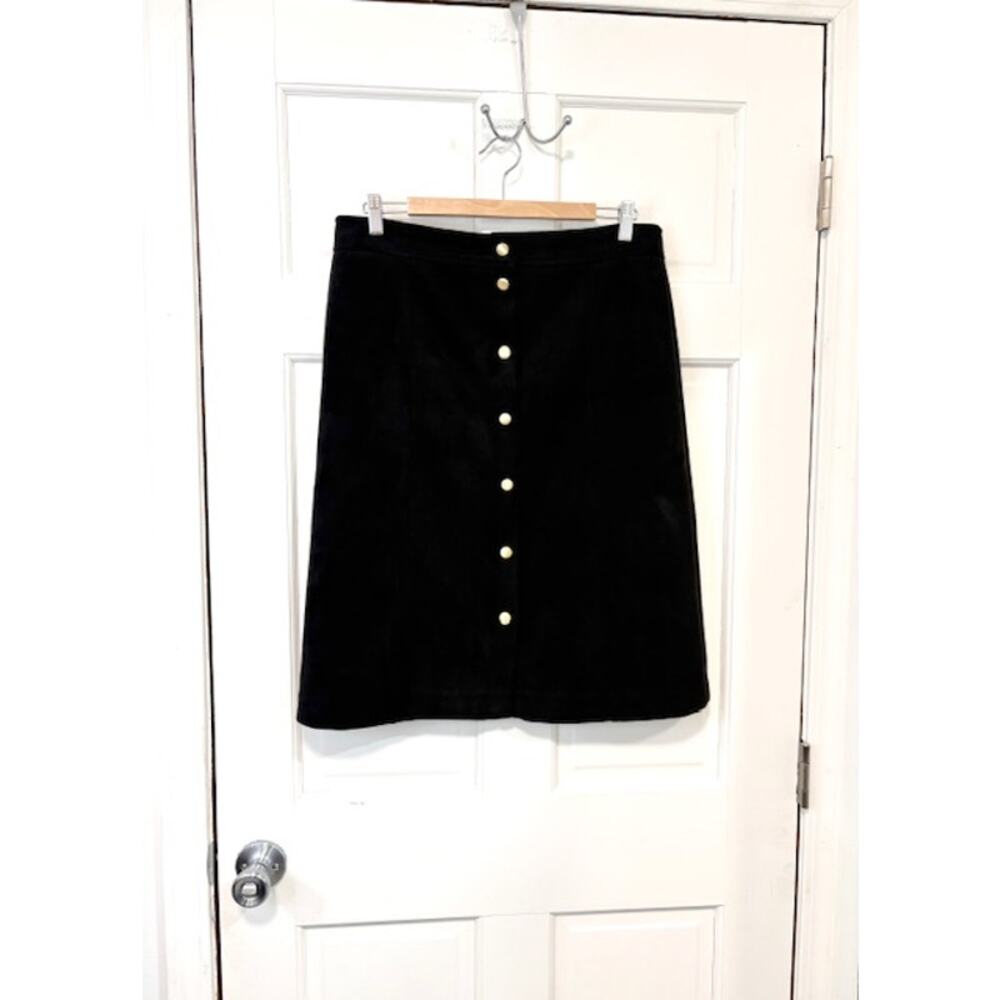 LOFT A-Line‎ Skirt Womens Sz 12 Black Faux Suede Snap Front Above Knee Soft Goth